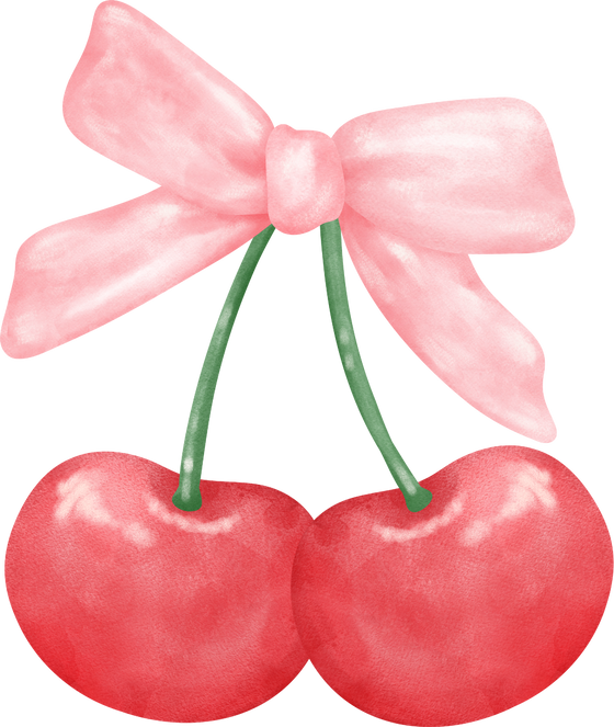 Coquette cherries with ribbon bow watercolor