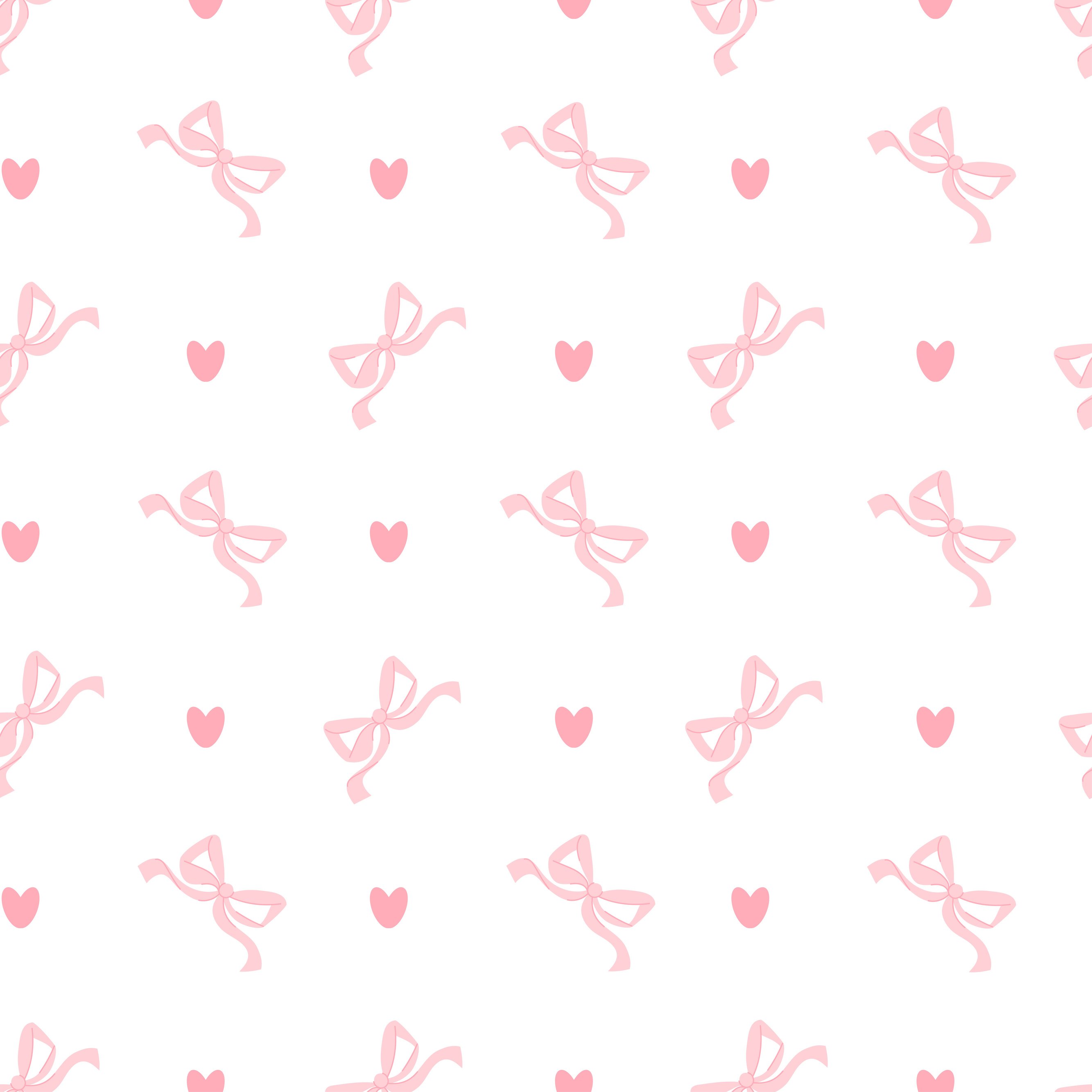 Coquette seamless pattern pink ribbon bow and hearts