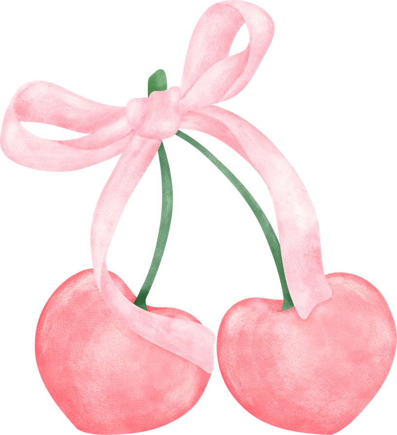 Pink Coquette bow with cherries aesthetic watercolor