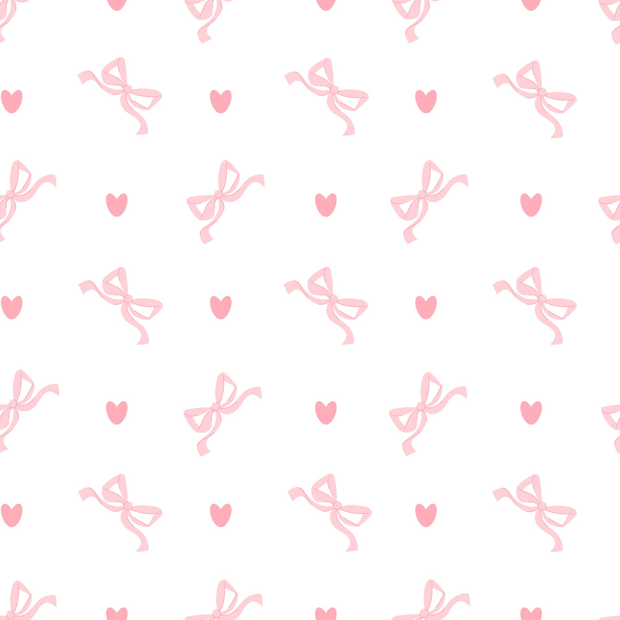 Coquette seamless pattern pink ribbon bow and hearts